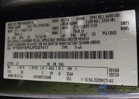 2018 Ford F-150 Xlt из США, поврежденный, VIN 1FTEW1EP2JFD27417